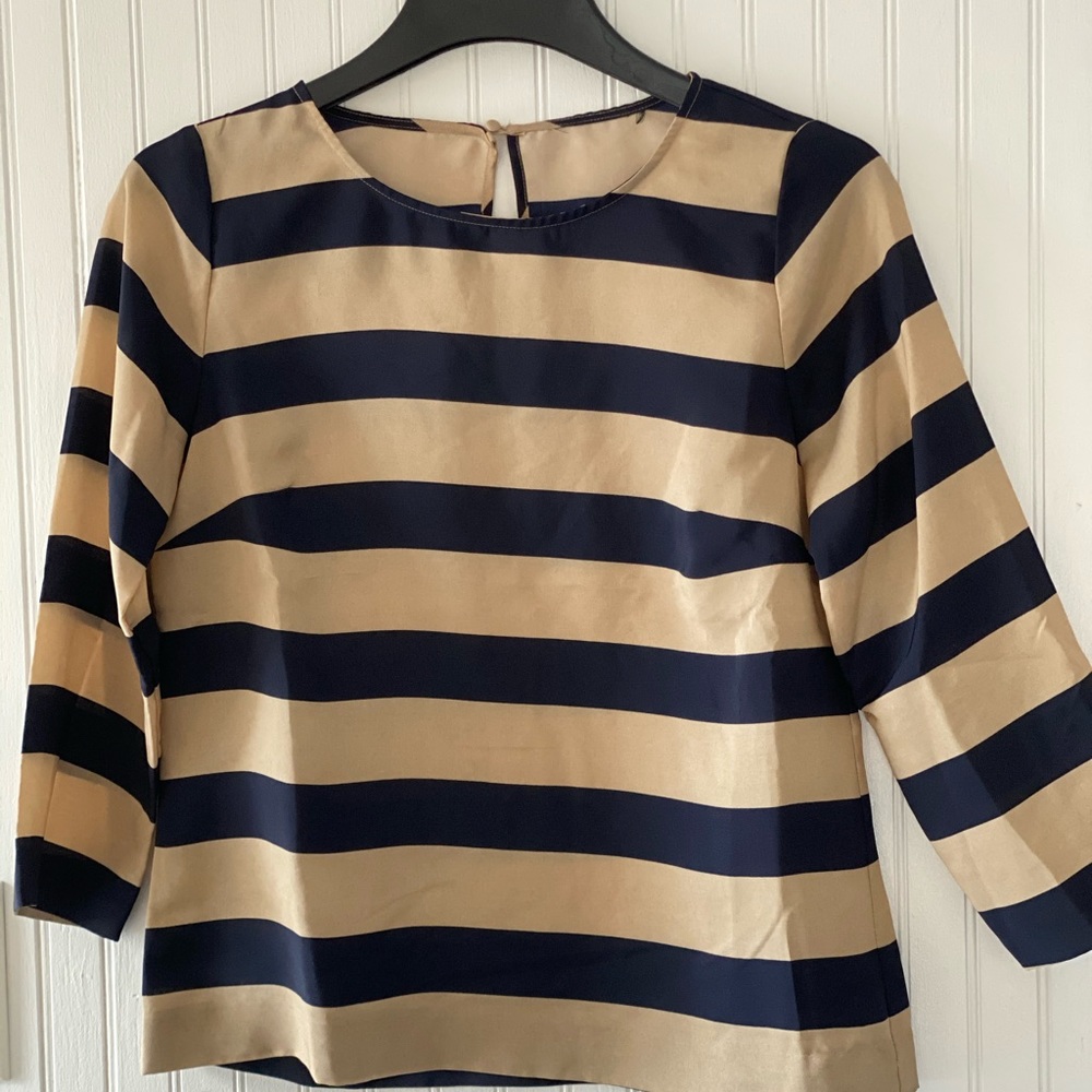 Navy and tan horizontal stripped blouse